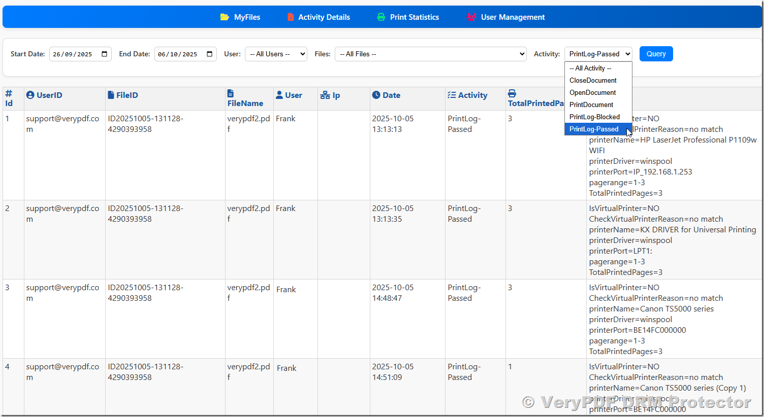 VeryPDF DRM Protector Print Control: Restrict, Track, and Monitor PDF Printing with Detailed Statistics, Print Limits, Secure Reports, and Virtual Printer Blocking