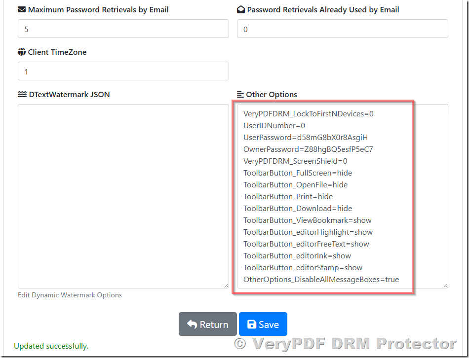 VeryPDF DRM Protector Configuration Guide: How to Use Other Options for PDF Locking, Screen Shield, and Toolbar Permissions