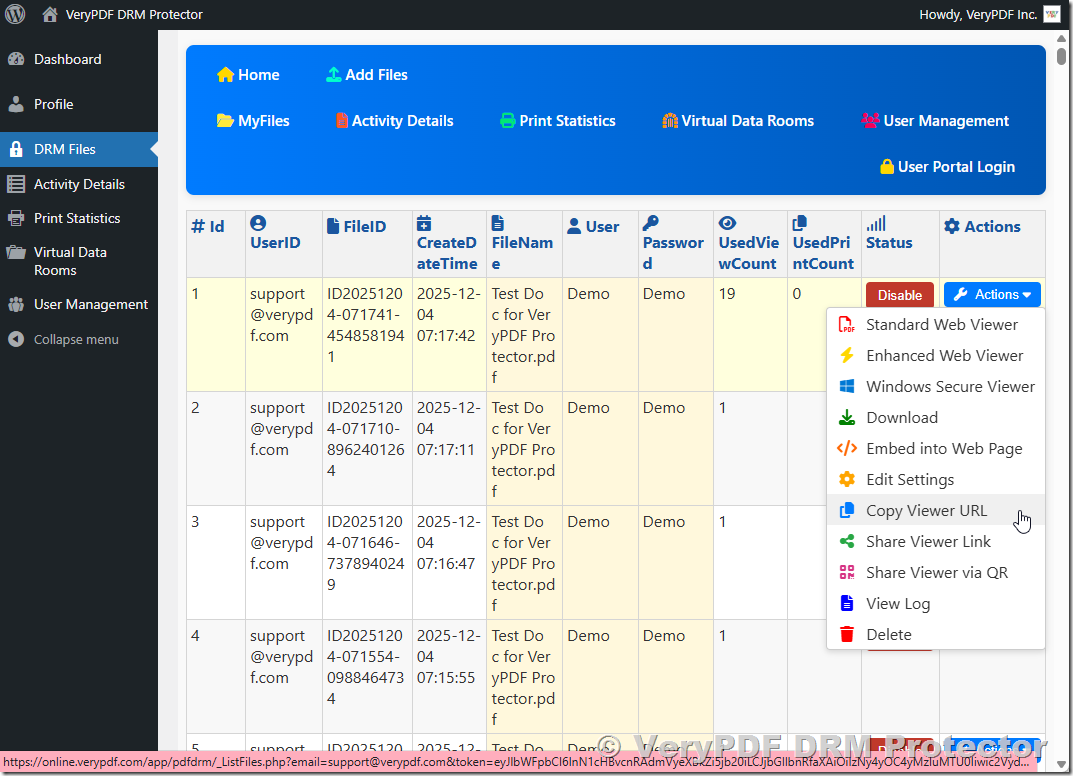 VeryPDF DRM Protector MyFiles Actions Menu: Complete Guide to Secure PDF Management, Viewing, Sharing, and DRM Features