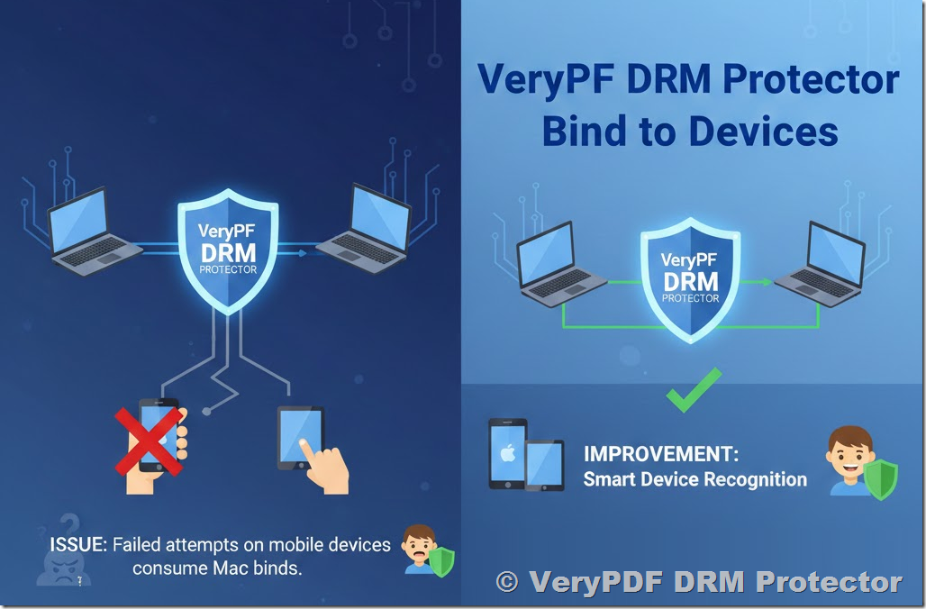 Managing Device Bind Limits in VeryPDF DRM Protector: Preventing Incorrect Device Bind Consumption on MacOS, Smart device identification in DRM device binding protection
