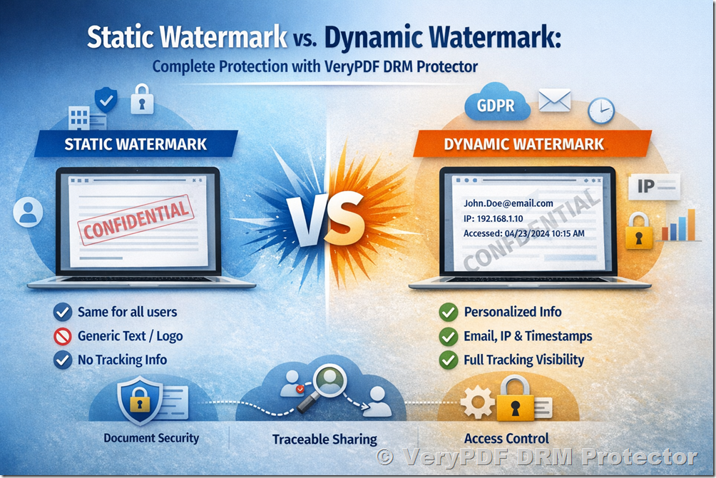 Static Watermark vs. Dynamic Watermark: Complete Watermark Protection with VeryPDF DRM Protector