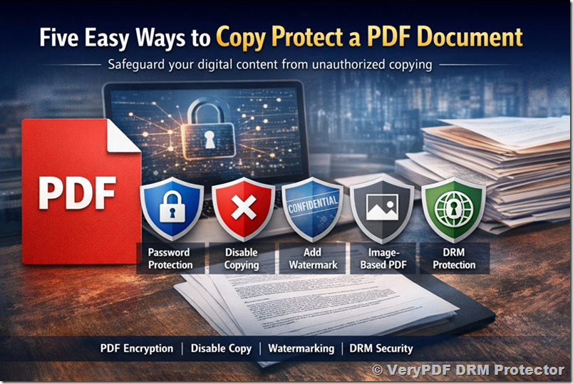 Five Easy Ways to Copy Protect a PDF Document: PDF Security, DRM Protection, Watermarking, and Anti-Copy Methods Five Easy Ways to Copy Protect a PDF Document: PDF Security, DRM Protection, Watermarking, and Anti-Copy Methods
