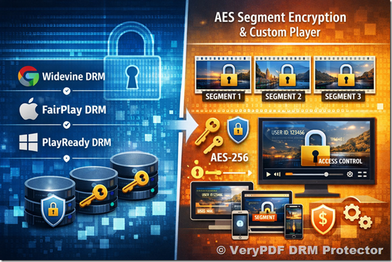 Video Segment Encryption and DRM Protocols: Comparing Widevine, FairPlay, PlayReady, and the Benefits of AES Segment Encryption with a Custom Player Video Segment Encryption and DRM Protocols: Comparing Widevine, FairPlay, PlayReady, and the Benefits of AES Segment Encryption with a Custom Player