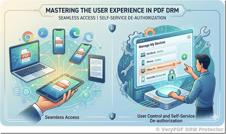 Access Your PDF Anywhere: How Multi-Device DRM Licensing Ensures Seamless Reading Across All Your Devices and Self-Service De-authorization in Modern DRM Systems Access Your PDF Anywhere: How Multi-Device DRM Licensing Ensures Seamless Reading Across All Your Devices and Self-Service De-authorization in Modern DRM Systems