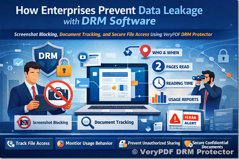 How Enterprises Prevent Data Leakage with DRM Software: Screenshot Blocking, Document Tracking, and Secure File Access Using VeryPDF DRM Protector