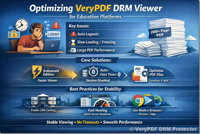 Resolving PDF Loading Speed, Viewer Freezing, Session Timeout Logout, and Large File Performance Issues in VeryPDF DRM Protected PDF Viewer for WordPress